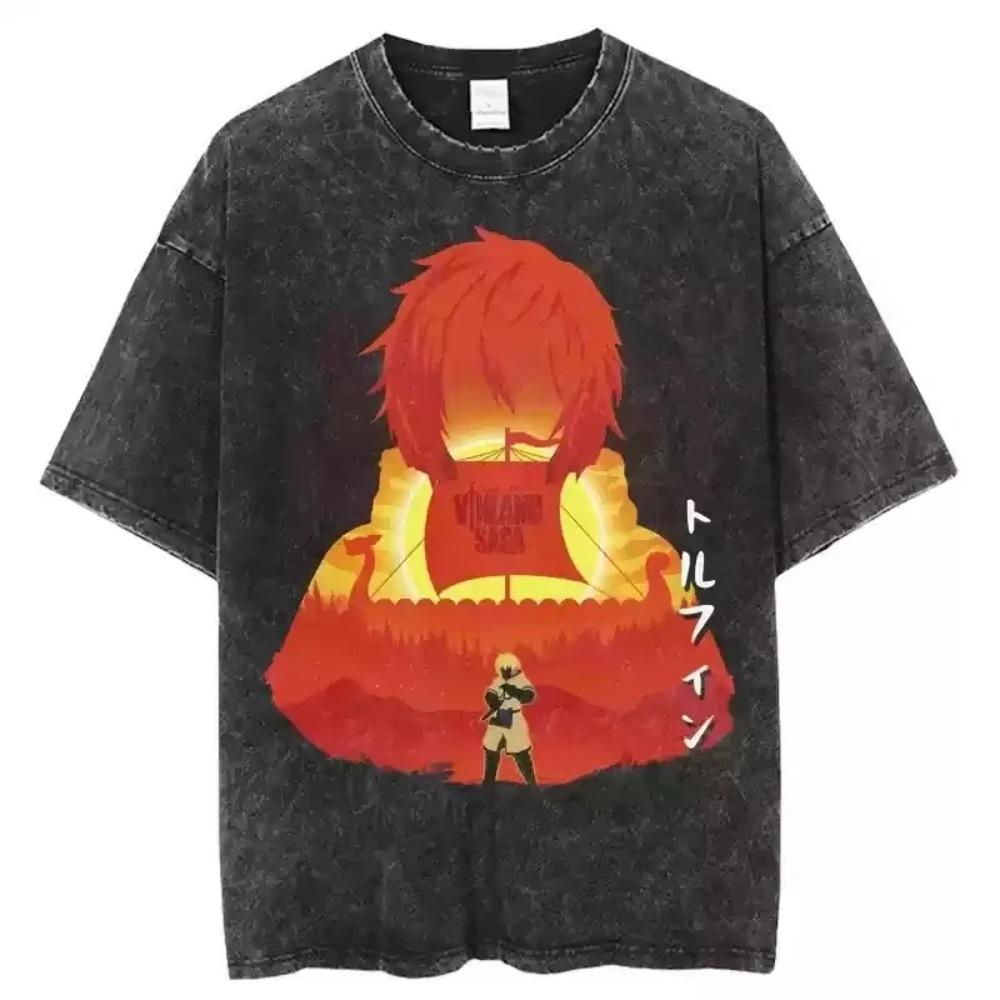 Vinland Saga Thorfinn Hadí meč Anime Grafika Kyselý wash Unisex Těžká bavlna Oversized Streetwear Tričko