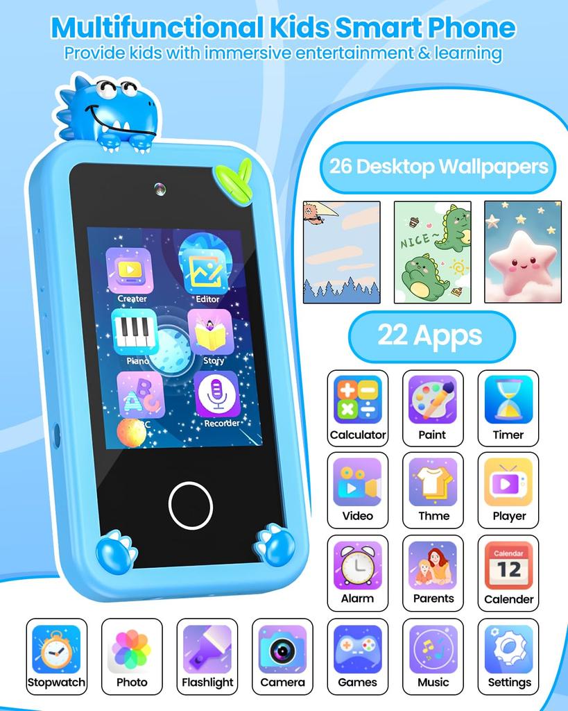 32G Kids Smartphone Baby Mobile Phone Kids Kids Phone Educational Toy Inch Mobile Smartphone for Dual MP3 Music Torch Boys and Storytelling Mobile