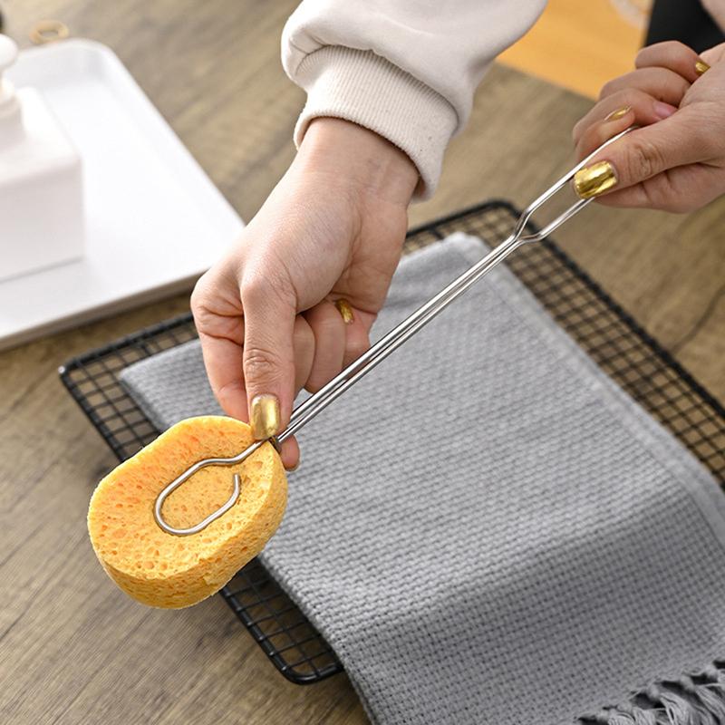 Sponge Clip Bottle Brushes Cup Scrubber Long Stainless Steel Handle Wineglass Cleaner Replaceable Head Kitchen Cleaning Tools