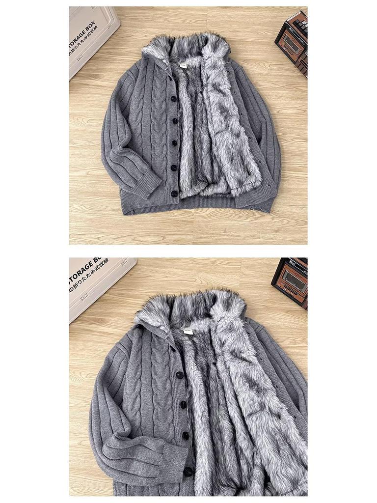 Thorn & Vine Stand Collar Plus Velvet Men's Heavyweight Winter Cardigan