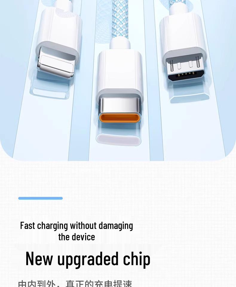 Xueen 120W Fast Three-in-One Multi-Head Charging Cable, 66W Car Compatible, for Apple Devices.