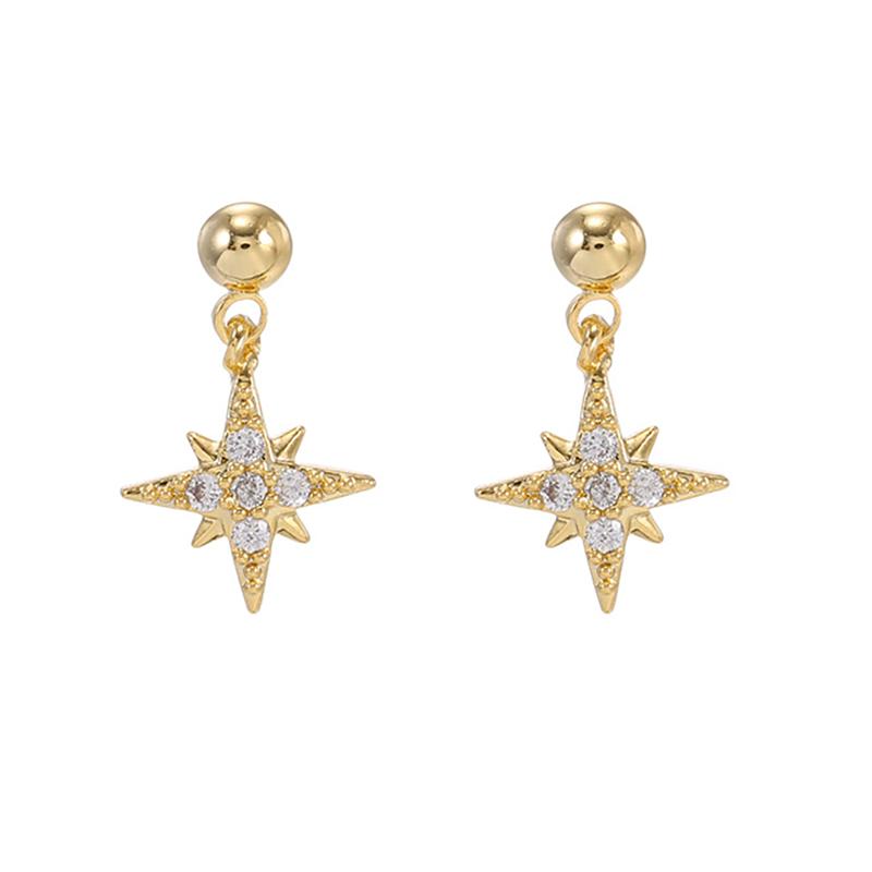 2PCS New Fashion Gold Color Crystal Zirconia Chain Hoop Earrings Women Small Pendant Star Ear Cartilage Earring Piercing Jewelry