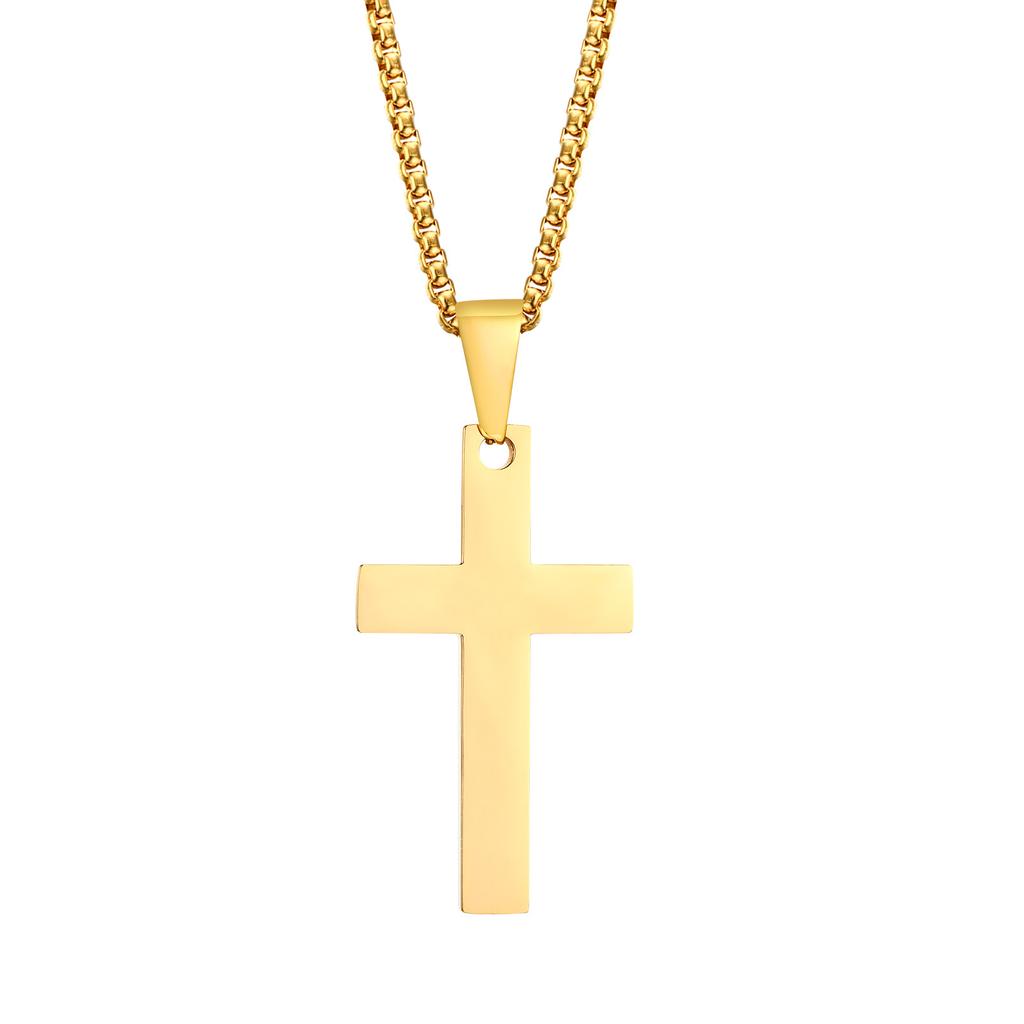 Plain Cross Necklace for Men, Silver Black Gold Color Stainless Steel Simple Cross Pendant Necklace Collar
