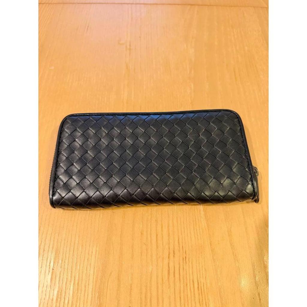 Used BOTTEGA VENETA Intrecciato Long Wallet Black (Ivory Interior)