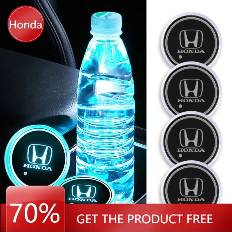 For Honda 2PCS Luminous Car Coaster Water Cup Holder Pad Anti-slip Mats Auto Accessories For Honda CITY CIVIC Mugen Type R Type