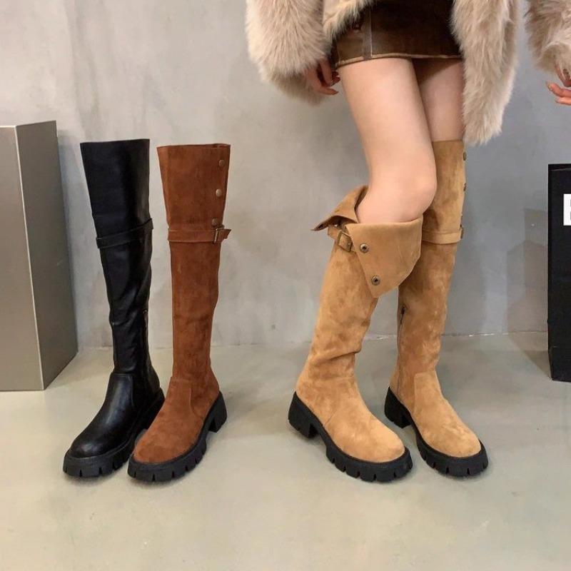 Nouvelles Bottes Cuisardes à Plateforme pour Femmes de Marque Populaire Tendance Talons Épais Fins Bottes au-dessus du Genou Chaussures de Fête pour Femmes Femme