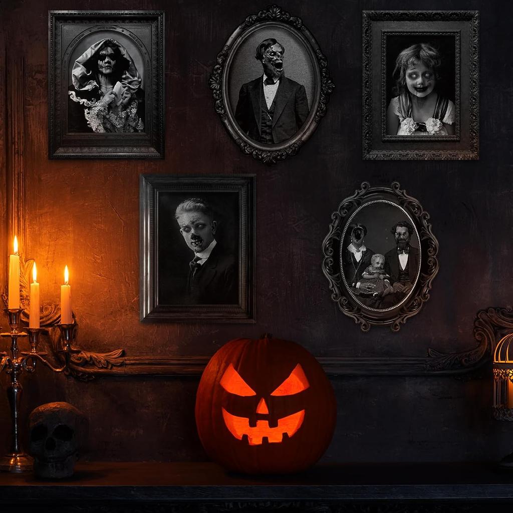 ZOIIWA 10 PCS Halloween 3D Changing Face Moving Picture Gothic Mansion Portrait Horror Scary Pictures Portraits Posters for Party House Castle Wall
