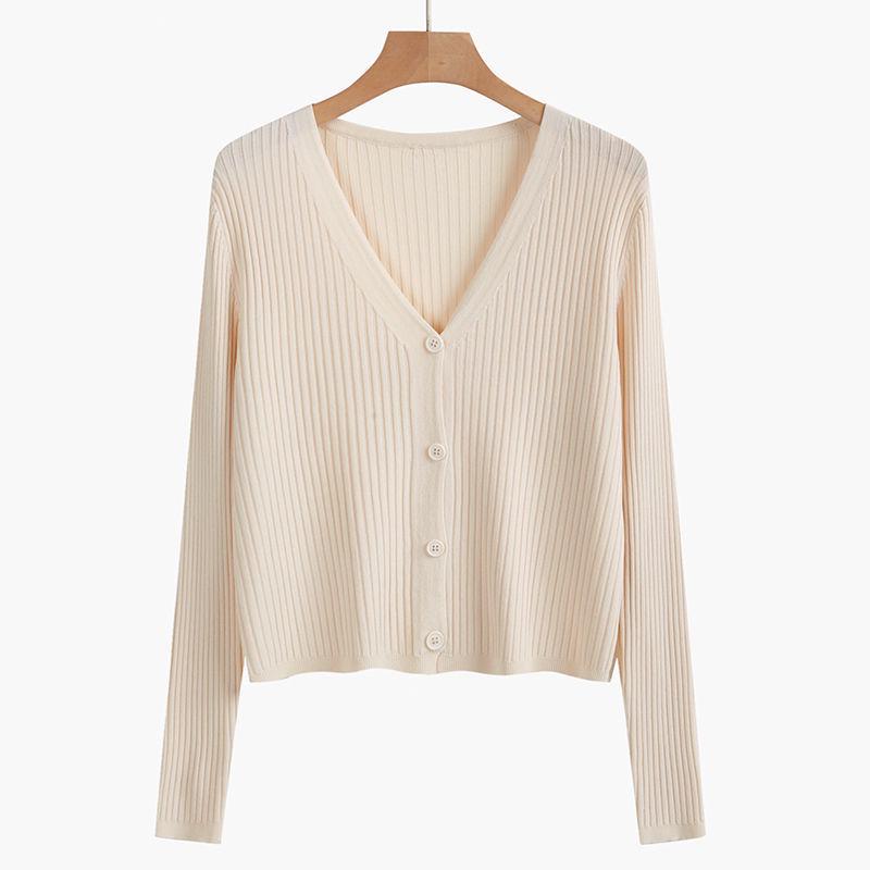 2024 Women's V-Neck Slimming Knit Cardigan: Spring/Summer Short Style for Skirts