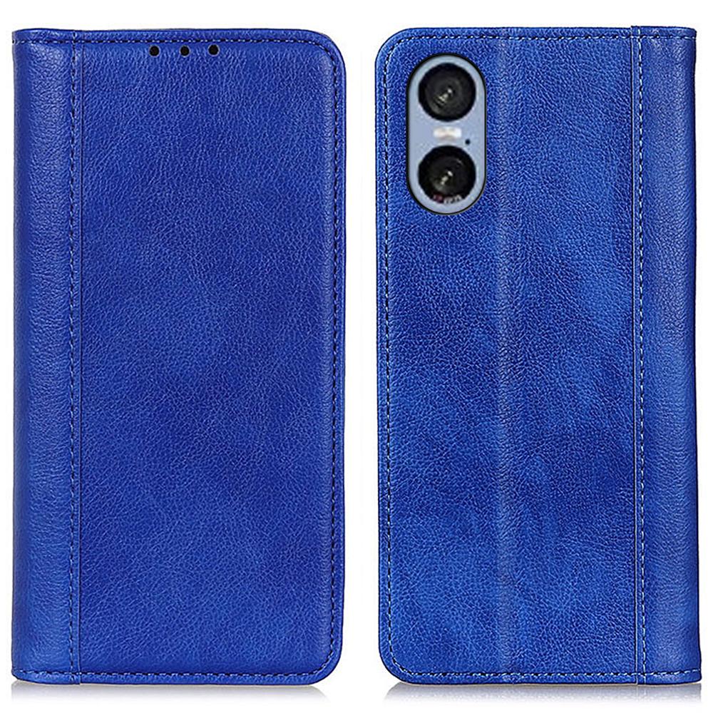 

For Sony Xperia 5 VI Wallet Case Split Leather Litchi Texture Phone Cover Blue