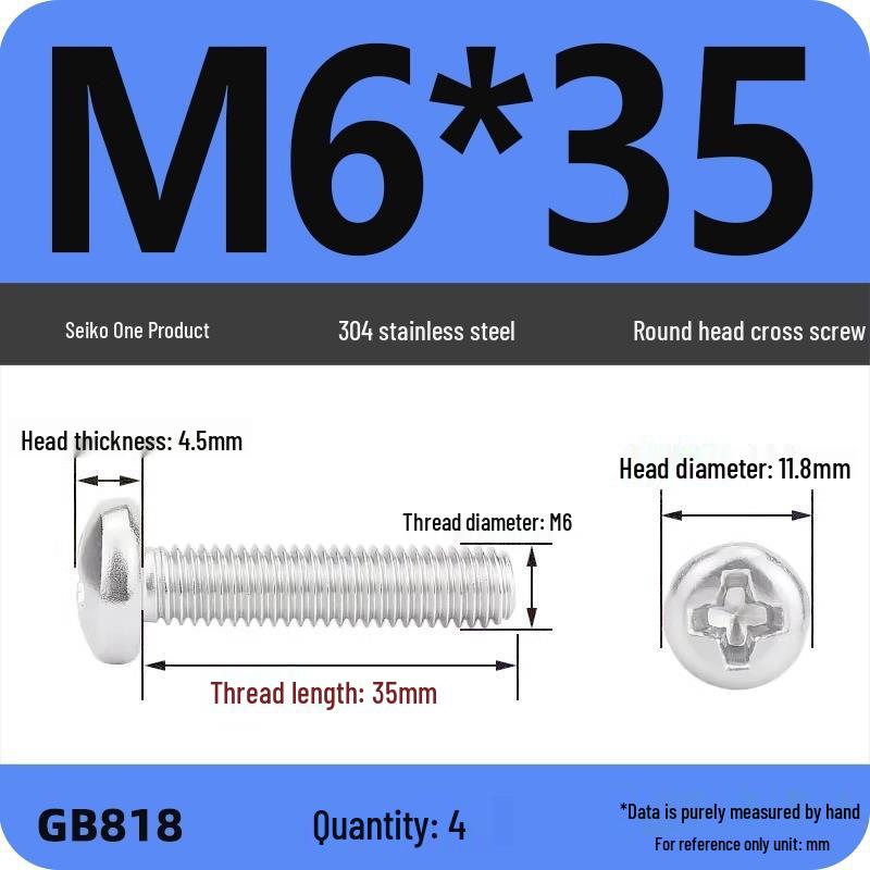 Phillips Pan Head Machine Screws, 304 Stainless Steel, Sizes M1-M10