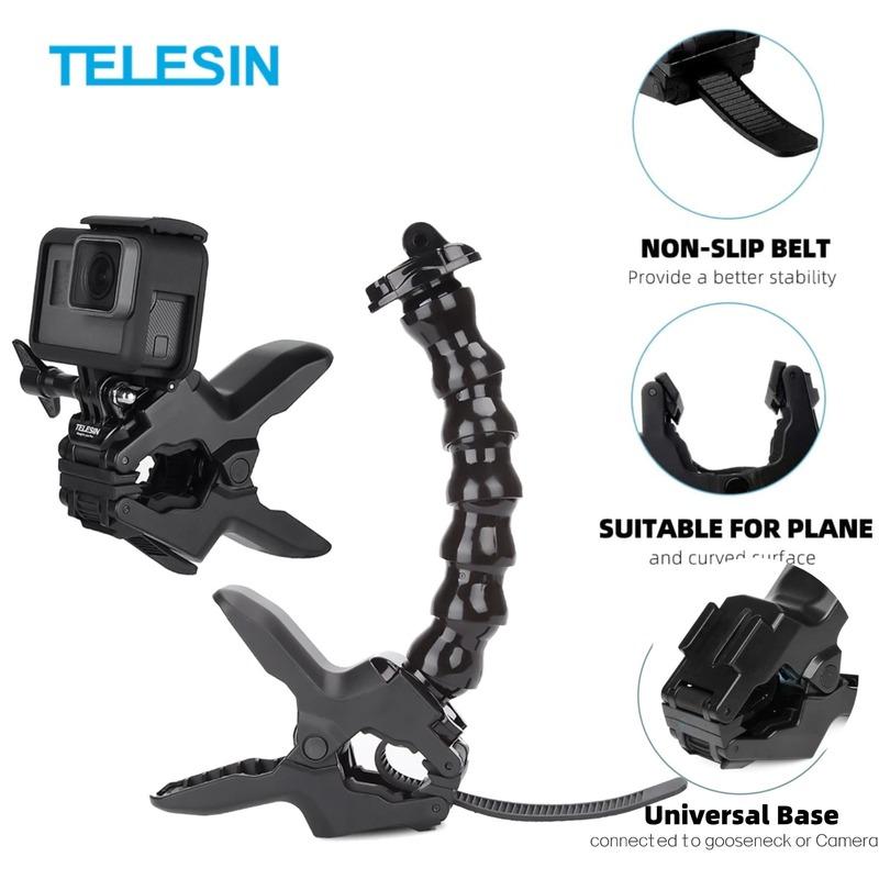 TELESIN Jaws Flex Clamp Mount Adjustable Gooseneck Mount for GoPro Hero 13 12 11 10 9 8 DJI OSMO Action 5Pro 4 3 Insta360 X5 X4