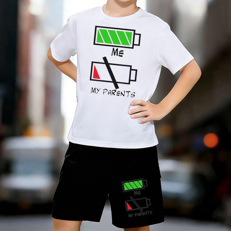 

Boys 2 Piece Humorous Printed T-shirts for Kids and Parents Outfit, Short Sleeve T-Shirt and Shorts Set for Kids ,Sporty Casual Summer Clothes 13-14 Years