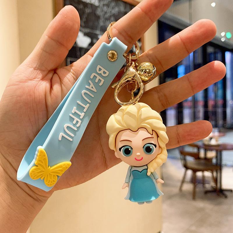 Disney Animation Princess Elsa Cute Car Keychain Snow White Figurine Backpack Charm Motorcycle Keychain Decorative Accessories