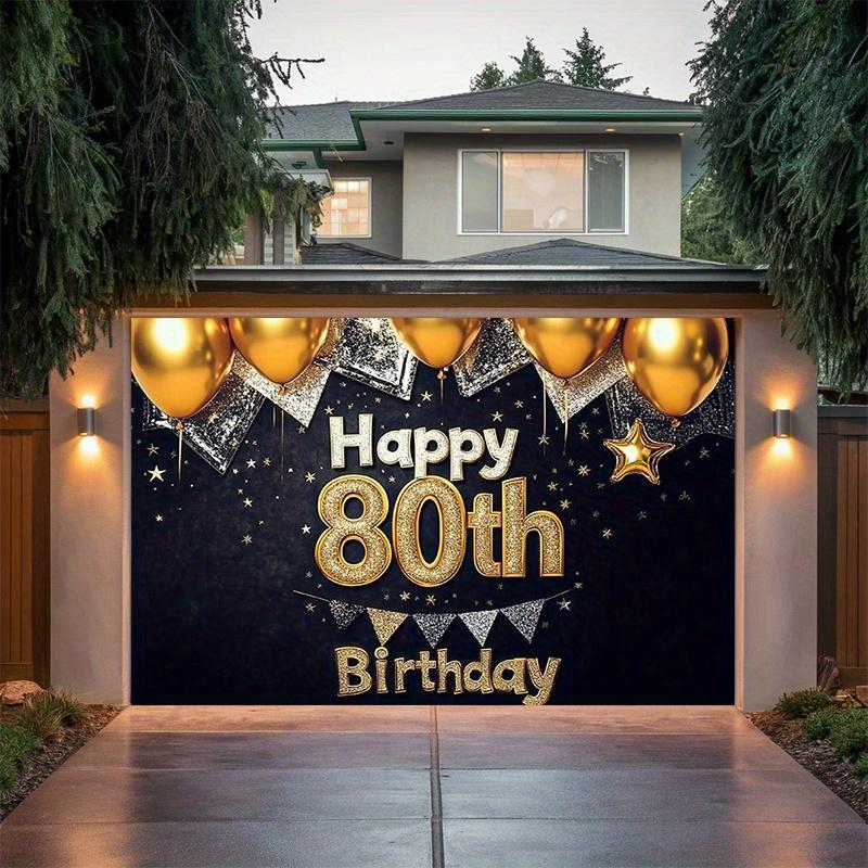 Black Gold 80th Balloon Birthday Backdrop 1pc - Room Wall Decor