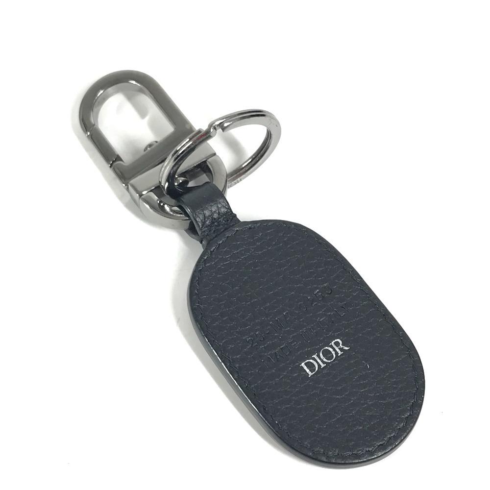 Dior CD Logo Bag Charm Key Ring Key Holder Leather Black/Silver