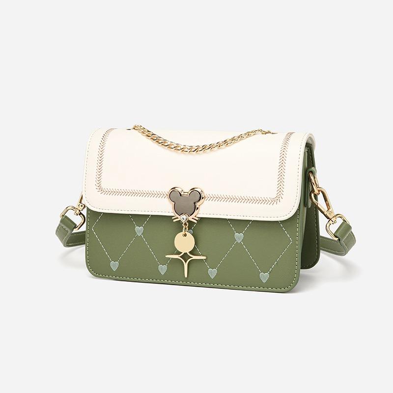 New Leather Small Square Bag High-end Women's Versatile Messenger Bag Embroidery Contrasting Color Shoulder Bag Large-capacity Women's Bag
