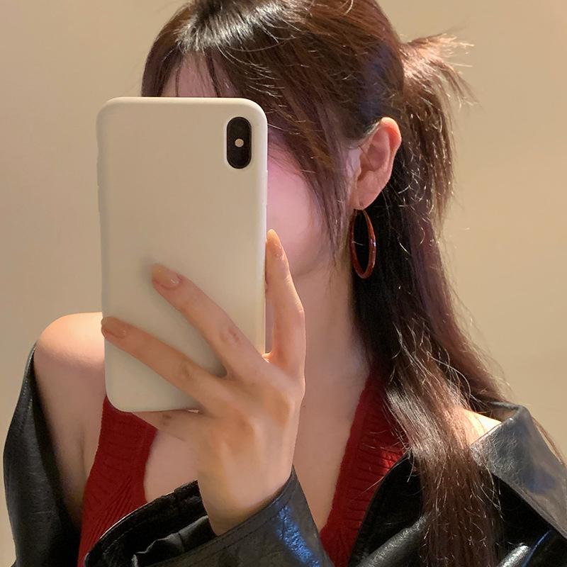 Elegant Retro Hong Kong Style Angora Red Hoop Earrings for Women