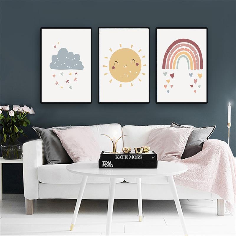 Nordic Pink Watercolor Heart Wall Art for Girls' Bedroom