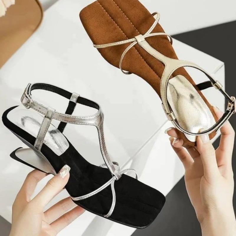 Summer Retro Square Toe Clip Toe Sandals Fashion High Heel Women's Slippers Women's Sandals