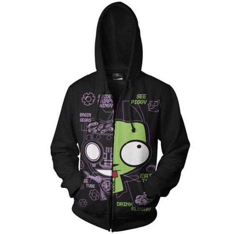 

Костюм Зим Захватчика с принтом Мужской Свитер Худи Толстовка Куртка Пальто на молнии 3XL чёрный