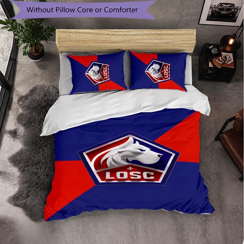 LOSC Lille FC Bettwäsche-Set 3-teilig Bettbezug-Set Dekorative Bettwäsche für Jugendzimmer Heimdekoration