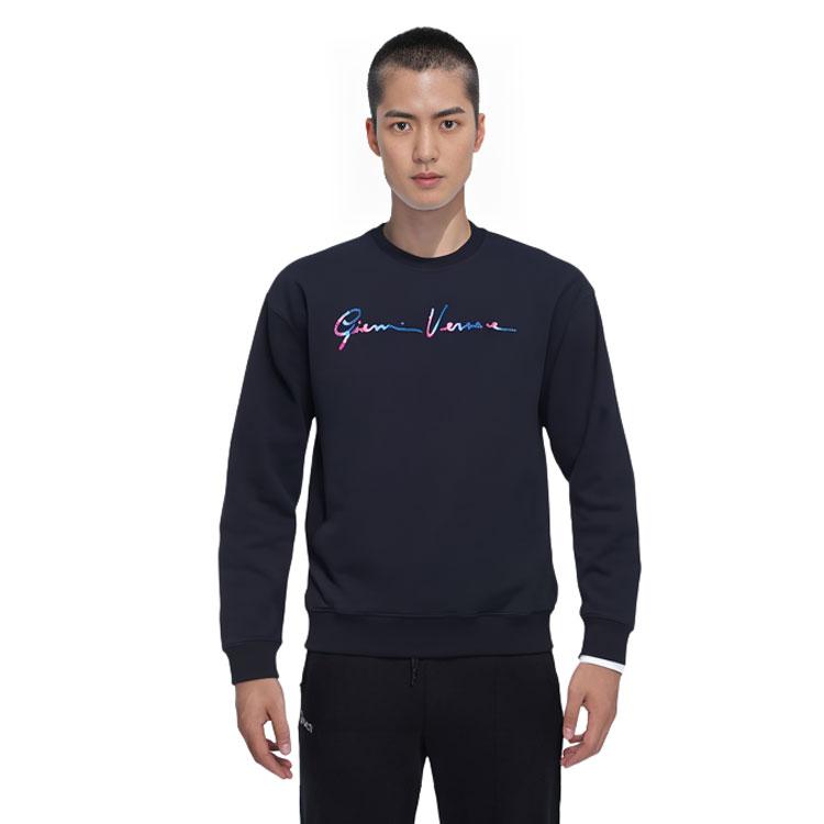 Versace Letter Print Crew Neck Pullover Long Sleeve Sweatshirt Men Sweatshirt Dark-Blue 10015061A01110-1U610