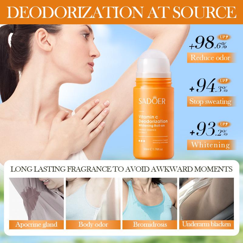 SADOER Vitamin C Roll-On - Osvěžující vůně, 50ml |, Dlouhotrvající svěžest a ochrana proti zápachu pro použití v podpaží, na chodidlech a na těle
