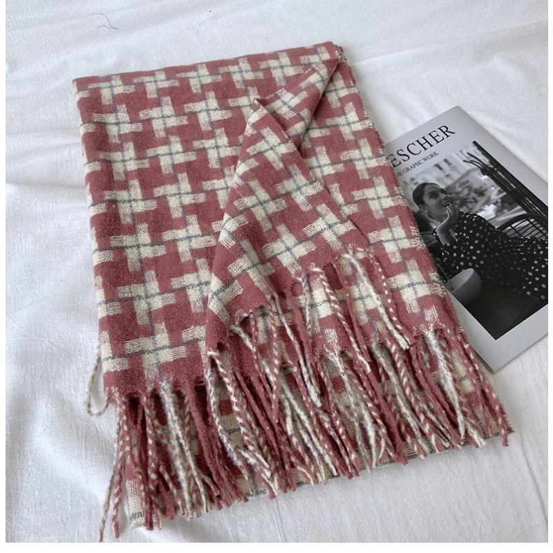 Fashion Plaid Scarf Women's New Autumn and Winter Sweet Imitation Cashmere Scarf Thickened Shawl
