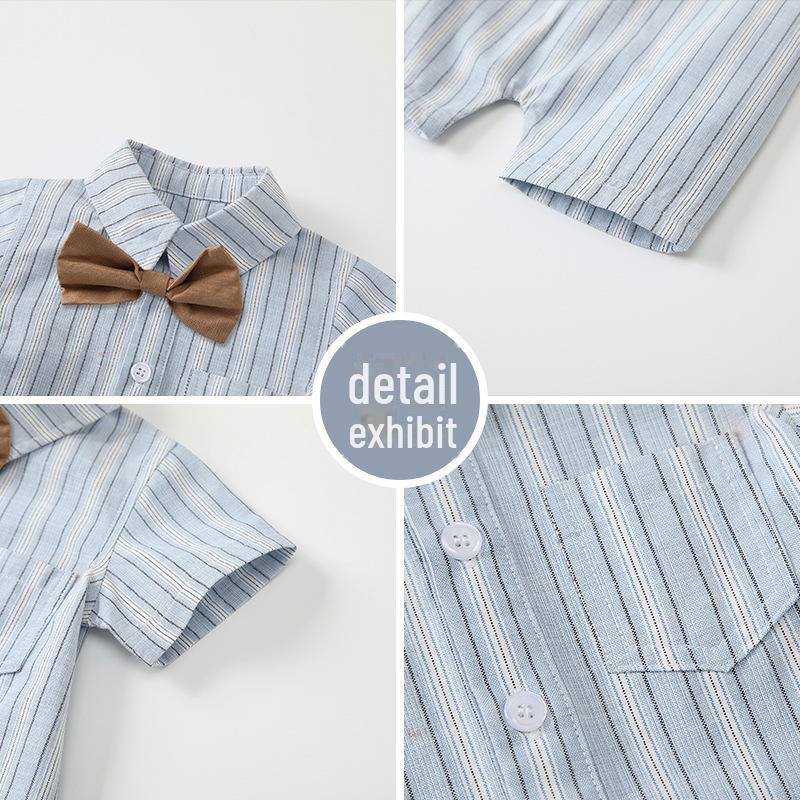 Bawełniany kombinezon niemowlęcy w paski - Kolekcja Lato 2025 dla chłopców