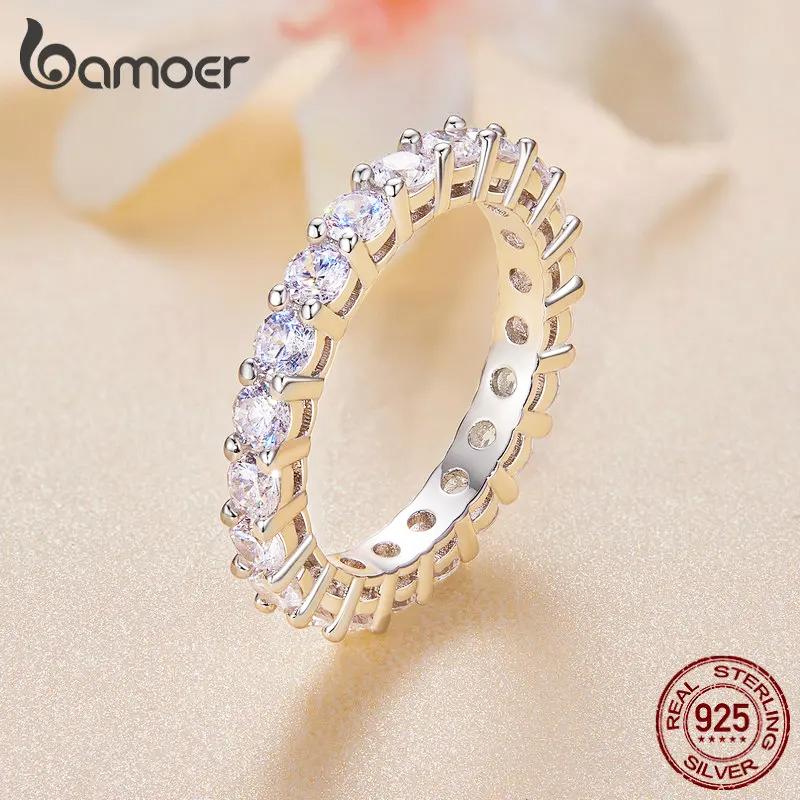 BAMOER Moissanite Ring Full Eternity Band for Women 925 Silver Diamond Wedding Engagement Ring