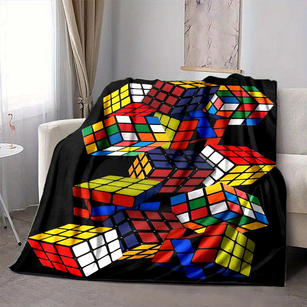 1Pc Rubik'S Cube Puzzle Blanket Soft And Comfortable Casual Warm Camping Travel Christmas Halloween Xmas Gift M92483