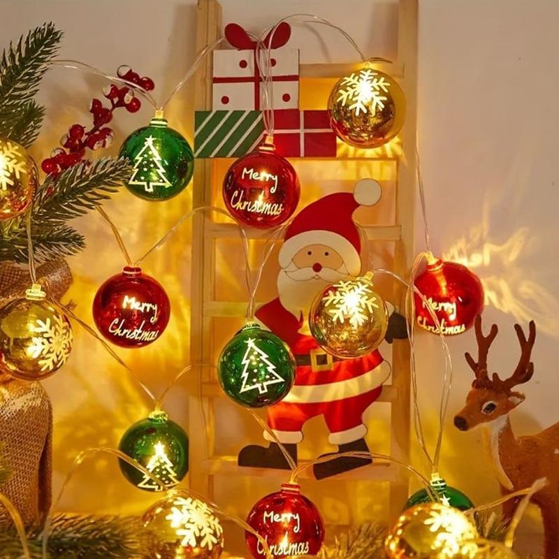 1PC 1.5m10leds Battery Powered Yellow Red Green Christmas Ball String Light for Christmas Atmosphere Party Room Festival Decor