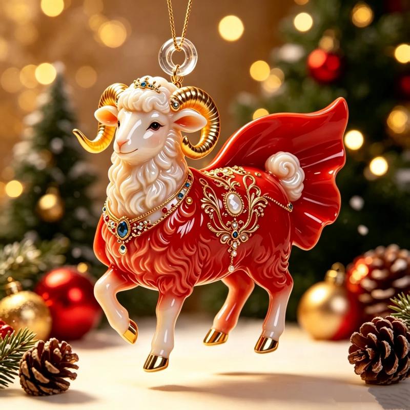 2D Flat Goat Hanging Ornament 1Pc Premium Acrylic Animal Pendant for Christmas Winter Holiday Home Decor