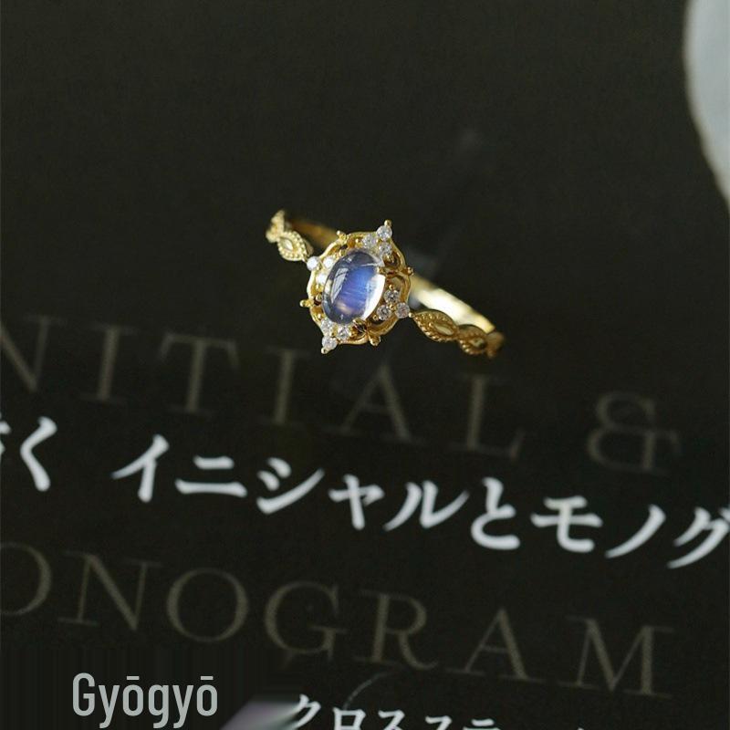 Natural Moonstone Blue Light Women's Ring - Trendy Korean & Japanese Style Gift for Girlfriend, Best Friend, or Lover on Valentine's Day