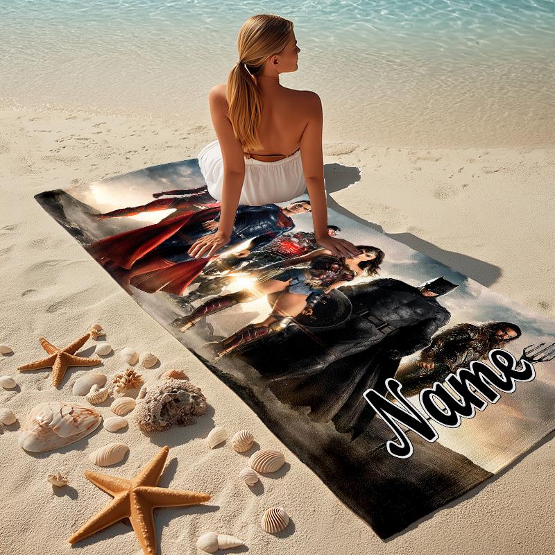 Custom Name Batman Cityscape Stylish Digital Printing Beach Towel Quick‑Drying Absorbent Blanket for Beach Pool Gym Travel