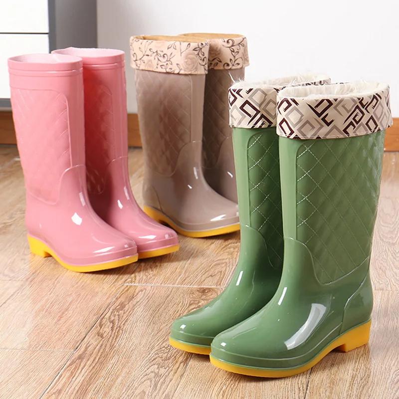 Maogu Femmes Adulte Travail Tube Haut Chaussures d'Eau Antidérapantes Chaussure d'Automne Couleur Unie Imperméable Plaid Botte en Caoutchouc 2024 Bottes Neige Pluie