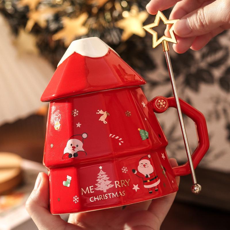 

Креативная кружка в виде рождественской елки, керамическая кружка с крышкой, подарок на Рождество для девушек, офисная кофейная кружка 401-500ml