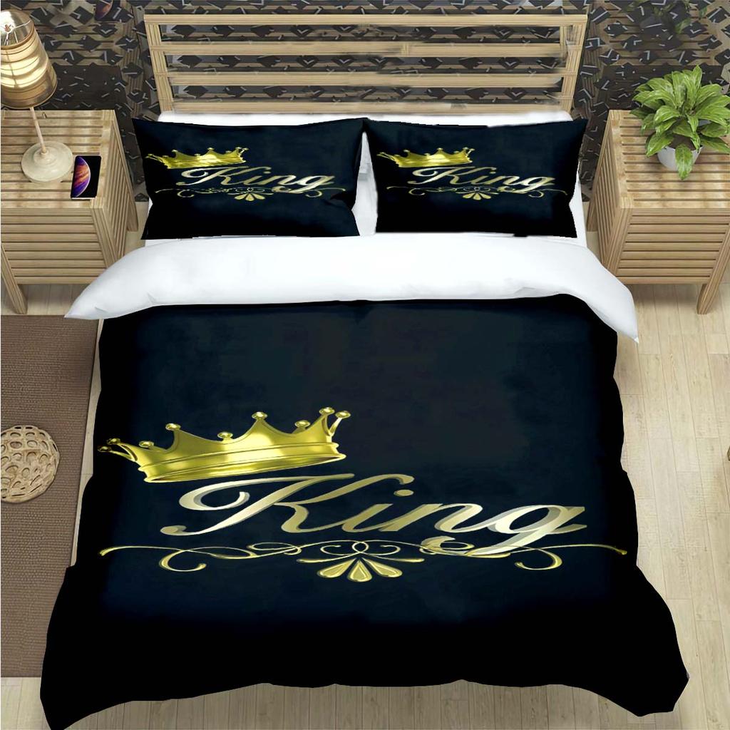 Fashion King And Queen Print Bedding Set Single Twin Full King Size Cute Animals Bed Linen Adults Teens Bedroom Luxury Gift