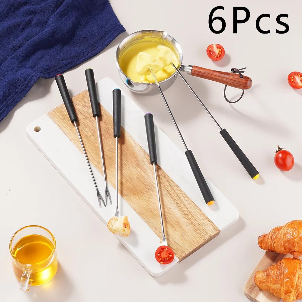 

6/12Pcs Stainless Steel Fork Hot Pot Forks Fondue Melting Skewer Kitchen Cheese Fruit Dessert Fork Tools Food Accessories