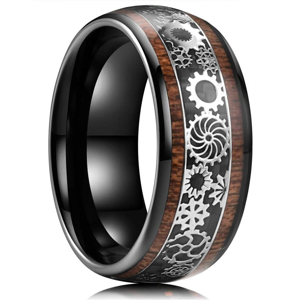 Fashion 8mm Stainless Steel Rings For Men Inlay Red Opal And Abalone Shell Ring Men Wedding Engagement Jewelry Anniversary Gifts