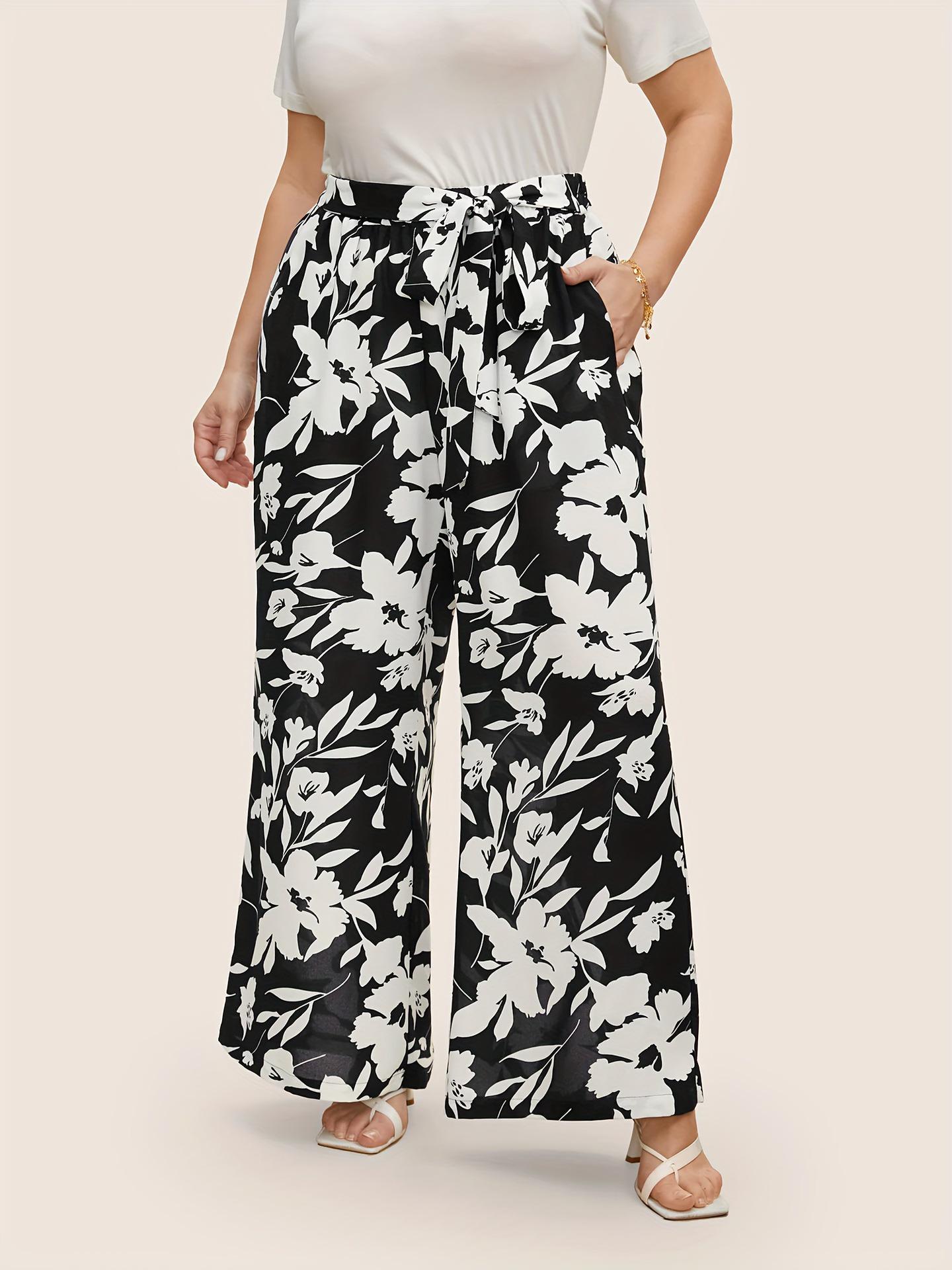 2026 Spring Summer Women s Plus Size Floral Print Wide-Leg Casual Pants - Elegant and Noble 3XL