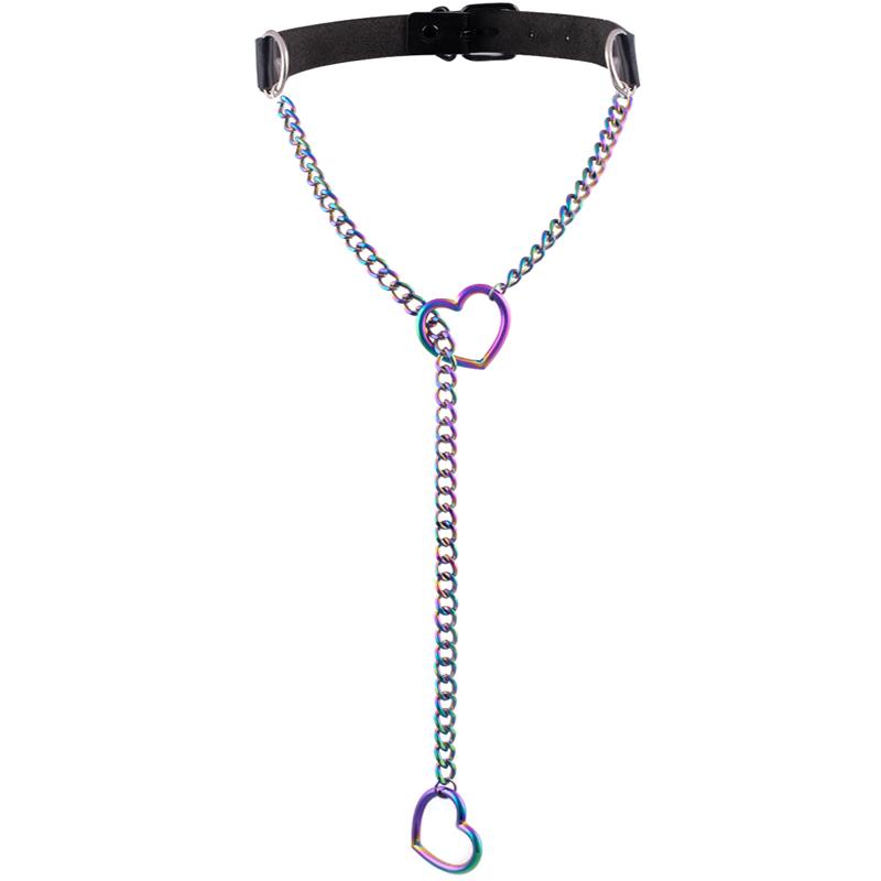 Náhrdelník s retiazkou a príveskom v tvare srdca Čierny kožený Choker Golier Pre ženy Goth Doplnky Punk Gotické Šperky