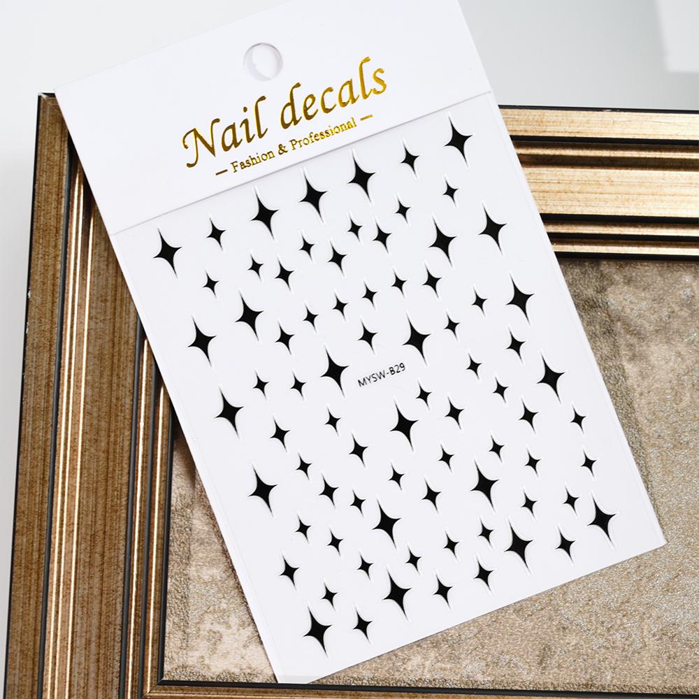 Black White Star 3D Nail Art Sticker Y2K Pentagram Self-Adhesive Decals Laser Shiny Glitters Starlight Manicure Ornaments Slider