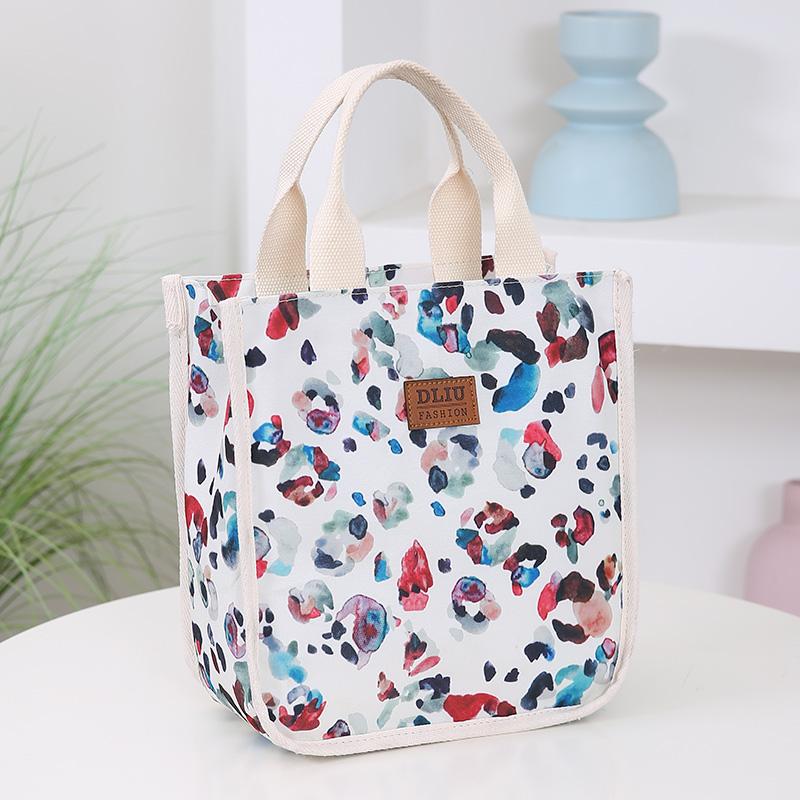 Chunky Nylon Printed Fabric Handbag, Portable Lunch Box Bag for Work, Daily Storage Bag for Mommy