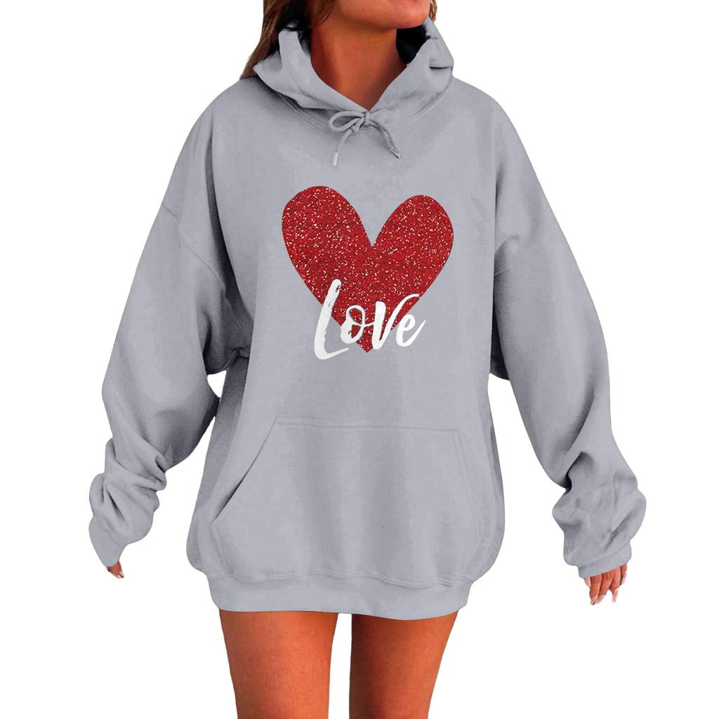 Damen Locker Bequem Lässig Modisch Liebe Aufdruck Langarm Sweatshirt