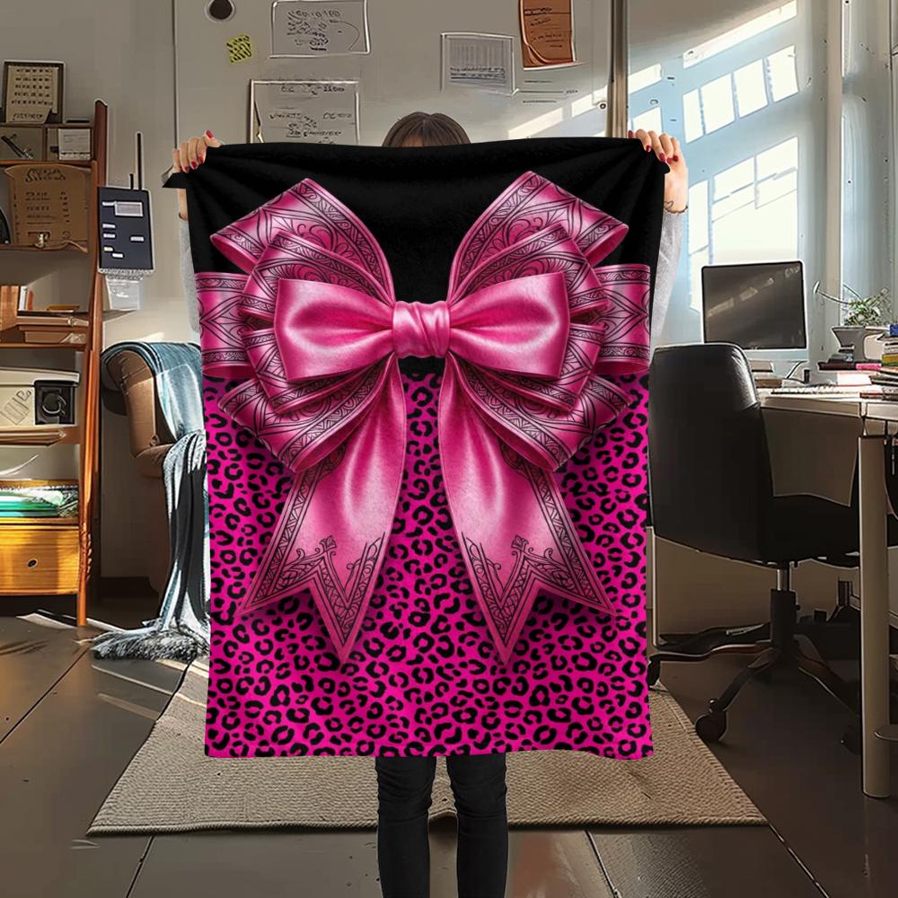 1Pc Gorgeous Bow Print Flannel Blanket, High Quality Comfortable for All Seasons, Home Decor, Warmth and Comfort, Perfect for Christmas Gifts W112