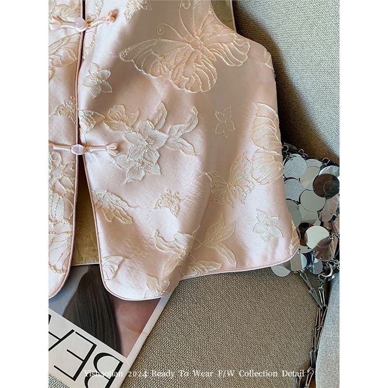 2025 Vest Jacquard Stand-up Collar Disc-buckled Vest Women's Sweet Temperament Vest Women's Vest