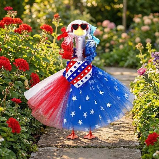 Patriotic Porch Goose Outfits 4th of July Lawn Goose Clothes with Tutu Skirt