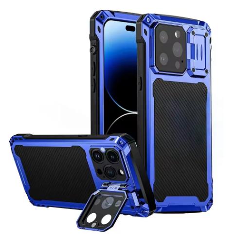 

Camera Kickstand Metal Magnetic Case for IPhone 17 Air 16 15 14 Pro Max 16 Plus MagSafe Glass Screen Heavy Duty Shockproof Cover aluminum&iPhone 15 Pro Max синій