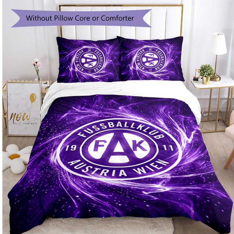 Austria Wien FC Bedrucktes 3-teiliges Bettwäsche-Set Atmungsaktiver Bettbezug mit Kissenbezügen Dekorative Bettwäsche für Schlafzimmer Zuhause